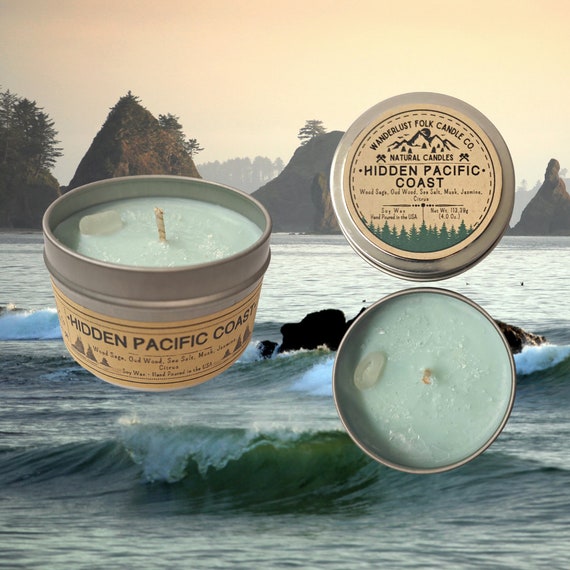 Hidden Pacific Coast | Outdoosy | USA Made | Natural Soy Wax Candle | Beach Candle | PNW Gift | Driftwood & Seasalt | Hiking Gift | Seaglass