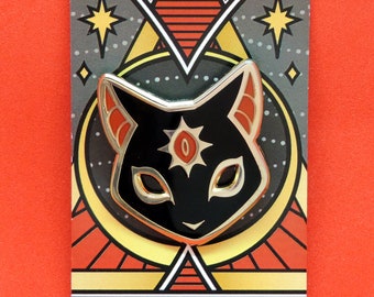 Ominous Enamel Pin V2, Hard Enamel Black Cat Pin