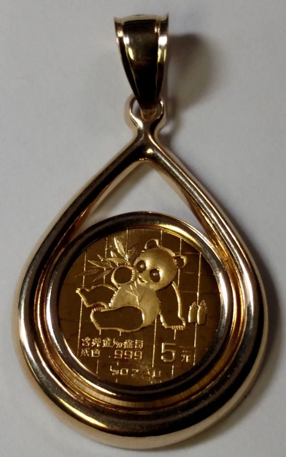 1989 5 Yuan 24k Gold Panda Coin In A 14k Tear Drop Heavy Bezel Image 0