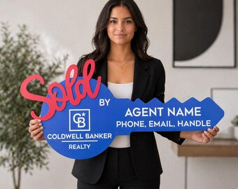 Key Sign with Custom Logo for Real Estate Agent Sold Key Sign for Closing Day Photo Prop Idea Content Social Media Marketing Personalized