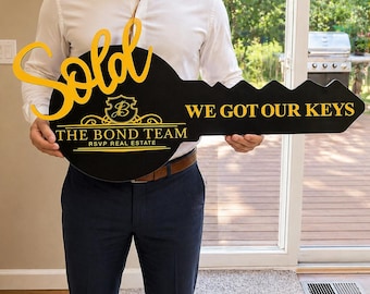 Custom Realtor Sold Key Sign Personalized Real Estate Marketing for Closing Day Engraved Photo Prop Client Pictures for Social Media Content
