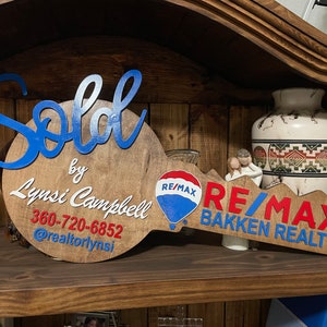 Custom Realtor Sold Key Sign: Personalized Real Estate Marketing Key - 1/2&quot; Wood