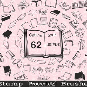 Outline Book Procreate-stempelborstels, open boek silhouetstempels, doodleboek Procreate-stempels, penseelset boeklogo voor iPad