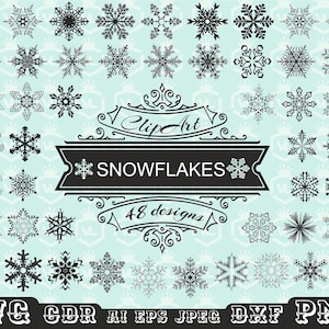 Pacchetto clipart di fiocchi di neve, decorazione di fiocchi di neve di Natale SVG Png Eps, Silhouette di fiocchi di neve, Vettore di fiocchi di neve di Capodanno, File di taglio di fiocchi di neve
