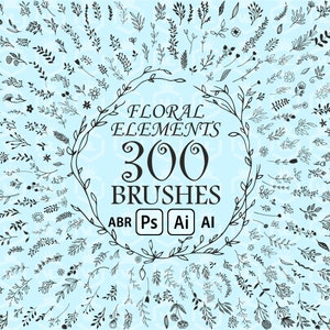 Éléments floraux dessinés à la main, pinceaux pour Photoshop et Illustrator, ensemble de pinceaux à fleurs, conception de branches florales, ABR et ai