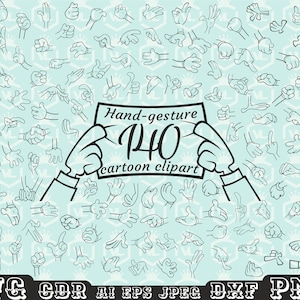 Outline hand gesture clipart, Doodle hand drawn cartoon hand, SVG PNG DXF, Hand silhouette, Peace Symbol Thumb Up sign, Cutfile Cricut file