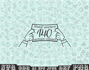 Outline hand gesture clipart, Doodle hand drawn cartoon hand, SVG PNG DXF, Hand silhouette, Peace Symbol Thumb Up sign, Cutfile Cricut file