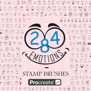 Emotion faces Procreate Stamp Brushes, Cartoon faces Procreate Stamps, Funny faces Brushset for iPad, Doodle emoji faces stamps pack set