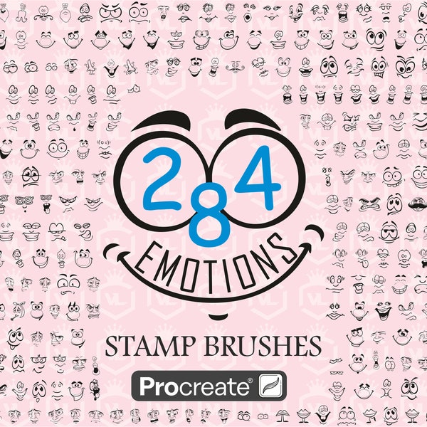 Emotion faces Procreate Stamp Brushes, Cartoon faces Procreate Stamps, Funny faces Brushset for iPad, Doodle emoji faces stamps pack set