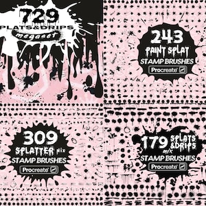 Paint Splats and Drips Procreate Stamp Brushes, Ink Splash Procreate Stamps, Dripping Blood Borders Brushset, Brushpack for iPad