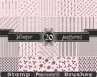 Seamless Winter Pattern Procreate Stamps, Christmas background pattern, Winter Holiday pattern, Brushset for iPad, Transparent Background