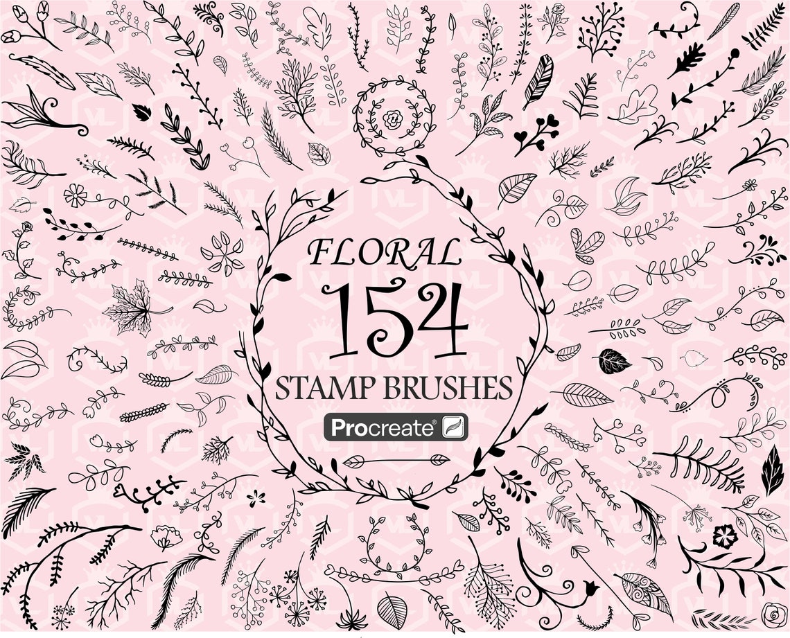 Botanical Procreate Stamp Brushes, Floral Procreate Stamps, Brushset ...