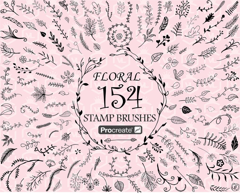 Botanical Procreate Stamp Brushes, Floral Procreate Stamps, Brushset ...