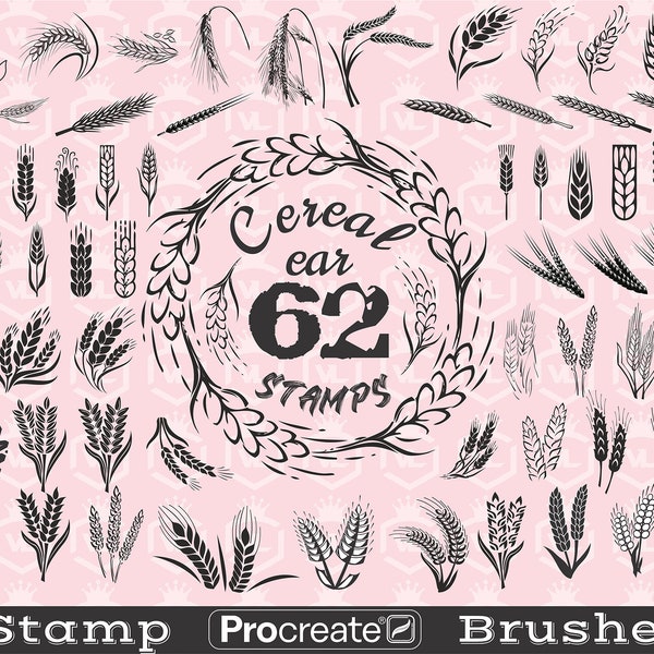 Wheat Procreate Stamp Brushes, Harvest Procreate Stamps, Ear of wheat Brushset for iPad