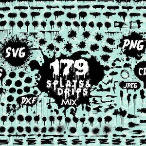Paint Drips PNG SVG clipart, Ink Splatter, Bundle Splat Vector Clipart, Spots silhouette clip art DXF eps, Commercial use Cricut Cut files