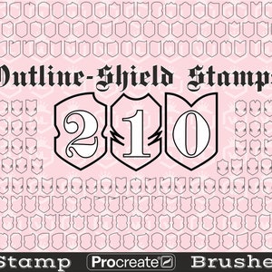 Outline Shield Stamp Brushes, Military Logo Procreate Stamps, Heraldic Procreate Brushes, Viking shield Brushset for iPad