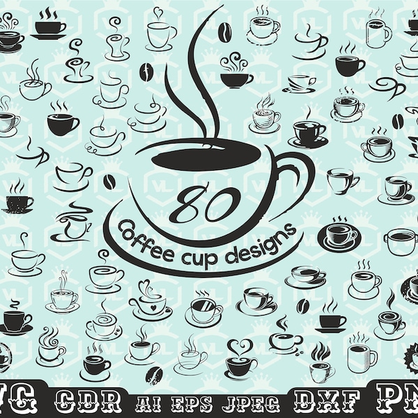 Outline coffee cup and bean SVG, Doodle hand drawn cartoon coffee mug svg PNG DXF, Coffee quote mug silhouette, Coffee logo, Cutfile Cricut