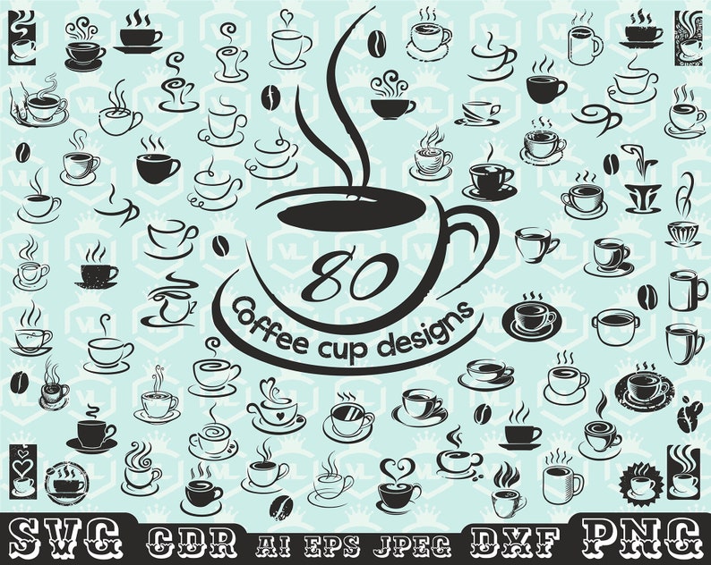 Outline coffee cup and bean SVG, Doodle hand drawn cartoon coffee mug svg PNG DXF, Coffee quote mug silhouette, Coffee logo, Cutfile Cricut image 1