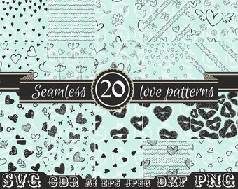 Heart seamless pattern SVG bundle, Heart background svg, Heart digital paper, png, Valentine's Day decor, Instant download, Commercial use