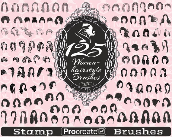 125 Women Hairstyle Procreate Stamp Brushes, Female Hair Procreate Stamps, Fashion Hairstyle brushset for iPad, Fashion Wig stamps set