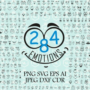 Emotion faces clipart, Emoji faces, Cartoon faces Svg, Feeling clip art, Expression faces Png Eps, Silhouette faces, Outline faces Cut files