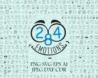 Emotion faces clipart, Emoji faces, Cartoon faces Svg, Feeling clip art, Expression faces Png Eps, Silhouette faces, Outline faces Cut files