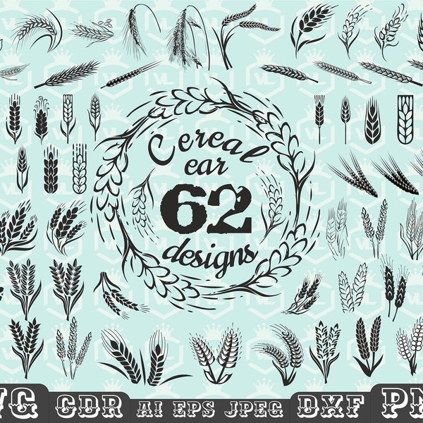 Wheat - Cereal ear clipart, Outline - Hand drawn wheat, SVG PNG, Wheat silhouette, Doodle - Logo - Harvest wheat design, Cutfile Cricut file