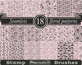 Seamless Floral Pattern Procreate Stamps, Flower Spring Pattern Procreate Stamps, Brushset for iPad with Transparent Background