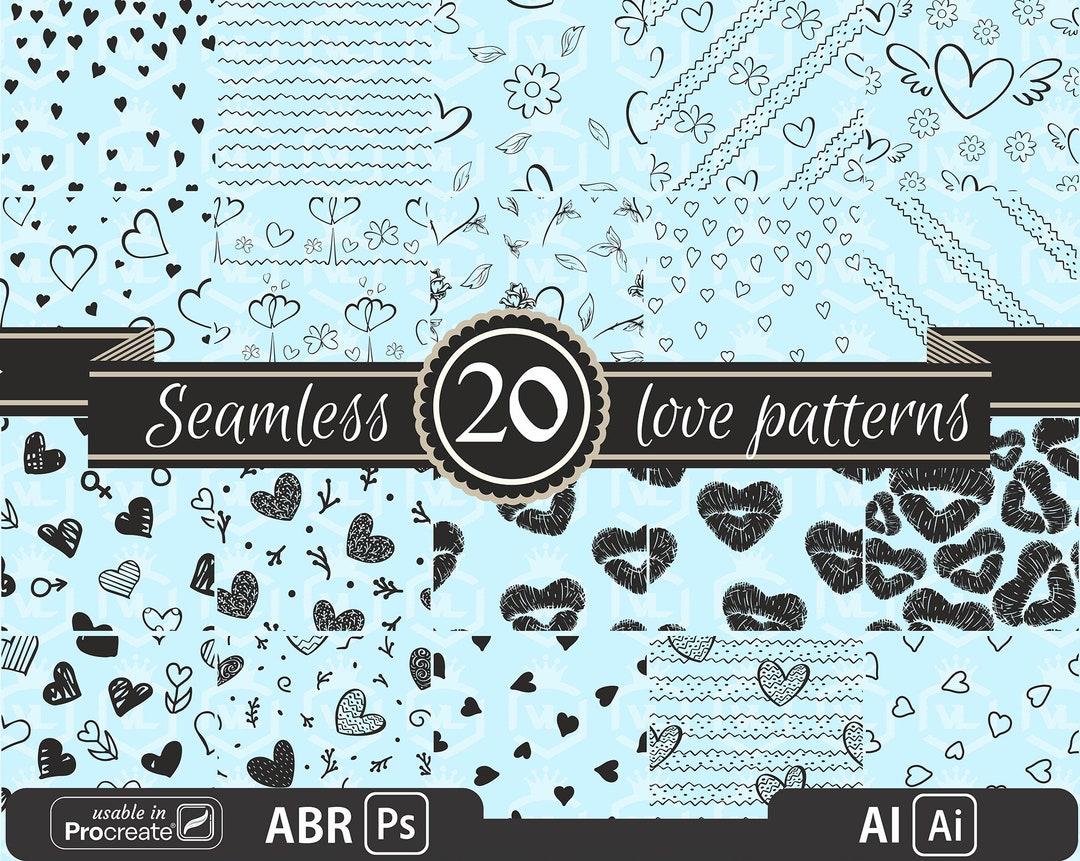 Seamless Heart Pattern Brushes for Usable in Procreate 5 and Illustrator CC, Valentine