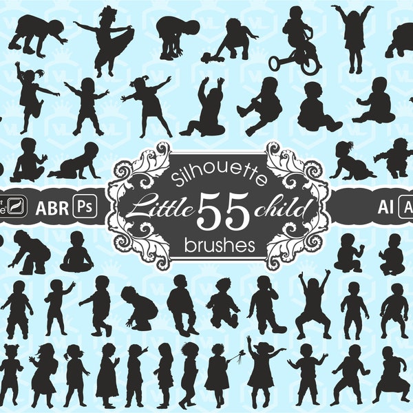 Baby Child silhouette, Photoshop ( usable in Procreate 5 ) Illustrator CC Brush Stamp, Baby Shape, New Born Baby stamp for Ps & AI, ABR file