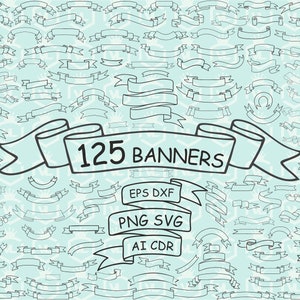 Umriss Banners, Bänder, Etikett, Schriftrolle Clip Art Clipart Design SVG-Dateien, Png-EPS-Dateien Transparenter Hintergrund, Silhouette Cricut-Schnitt-Datei