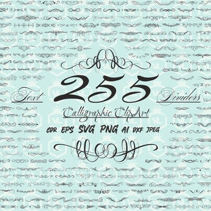 Calligraphic vector clipart SVG PNG files Text divider Tattoo element Swirl image Page decoration Transparent background
