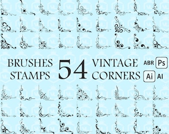 Page corners, Brushes for Photoshop and Illustrator, Digital page decoration, Page corner element, Vintage page corners