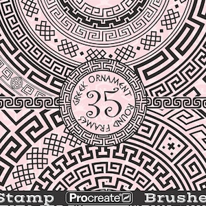 Greek Ornament Procreate Stamp Brushes, Greek Frame Procreate Stamps, Greek Key Circle Frame, Brushset for iPad