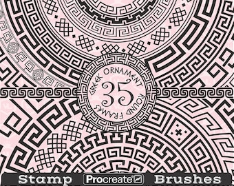 Greek Ornament Procreate Stamp Brushes, Greek Frame Procreate Stamps, Greek Key Circle Frame, Brushset for iPad