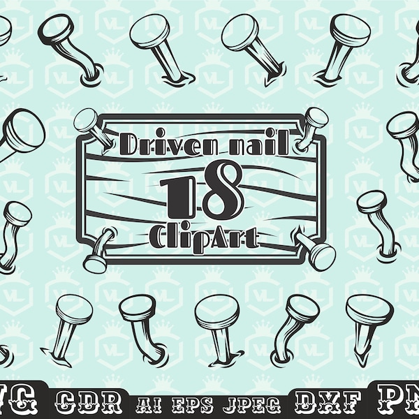 Hand drawn outline metal nail clipart SVG, Hammer mallet iron nail PNG DXF, Doodle carpenter nail silhouette, Cutfile, Cricut, Cutting file