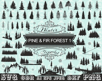 Pine Fir Evergreen Tree Forest bundle SVG & PNG, Forest Silhouette, Forest Outdoor, Forest Cut File, Pine Tree Forest, Cricut cutting file