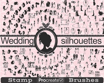 Wedding Silhouette Procreate Stamp Brushes, Engagement Stamp Brushset for iPad, Newlyweds Groom and Bride Lovers brush stamps