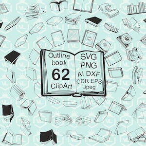 Outline book clipart SVG, Doodle hand drawn cartoon book svg PNG DXF, Book silhouette bundle, Book stack, Book logo, Cutfile Cricut Cut file