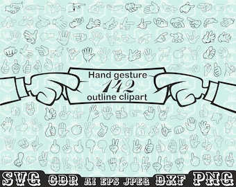 Outline hand gesture clipart, Doodle hand drawn cartoon hand, SVG PNG DXF, Hand silhouette, Peace Symbol Thumb Up sign, Cutfile Cricut file