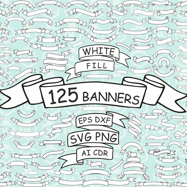 White Banners, Ribbons, Label, Scroll Clip Art Clipart Black outline White fill Design Svg Files, Png Eps Files  Cricut Cut Files