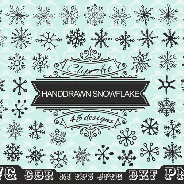 Snowflake hand drawn clipart bundle, Christmas snowflake decoration SVG  Png, Snowflake design, Snowflake Silhouette, Cricut, Cut file