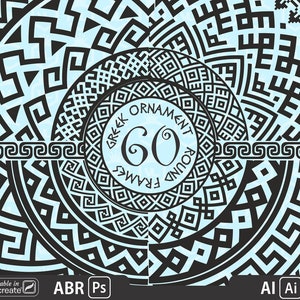 Può includere: Un set di 60 cornici rotonde con ornamenti greci in bianco e nero. Le cornici sono disponibili in una varietà di dimensioni e presentano intricati motivi geometrici. Le cornici sono perfette per aggiungere un tocco di eleganza a qualsiasi progetto.