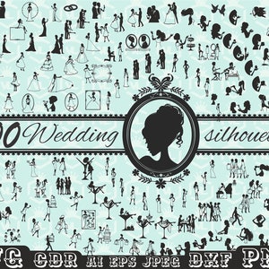 Wedding silhouette clipart bundle SVG PNG, Newlyweds silhouette, Wedding design, Kissing lovers couple, wedding graphics,  Cricut, Cut file