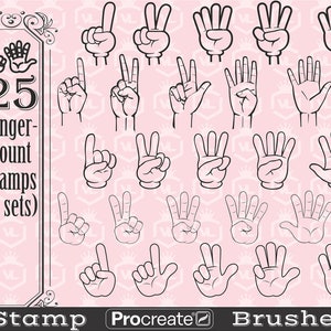 Finger count gesture Procreate Stamp Brushes, Finger count Procreate Stamps, Peace Victory Hand sign Brushset for iPad