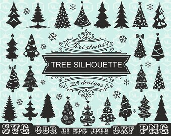 Paquete de árboles de Navidad SVG y PNG, silueta de árbol de Navidad, árbol dibujado a mano, diseño navideño, fondo transparente, archivo de corte Cricut
