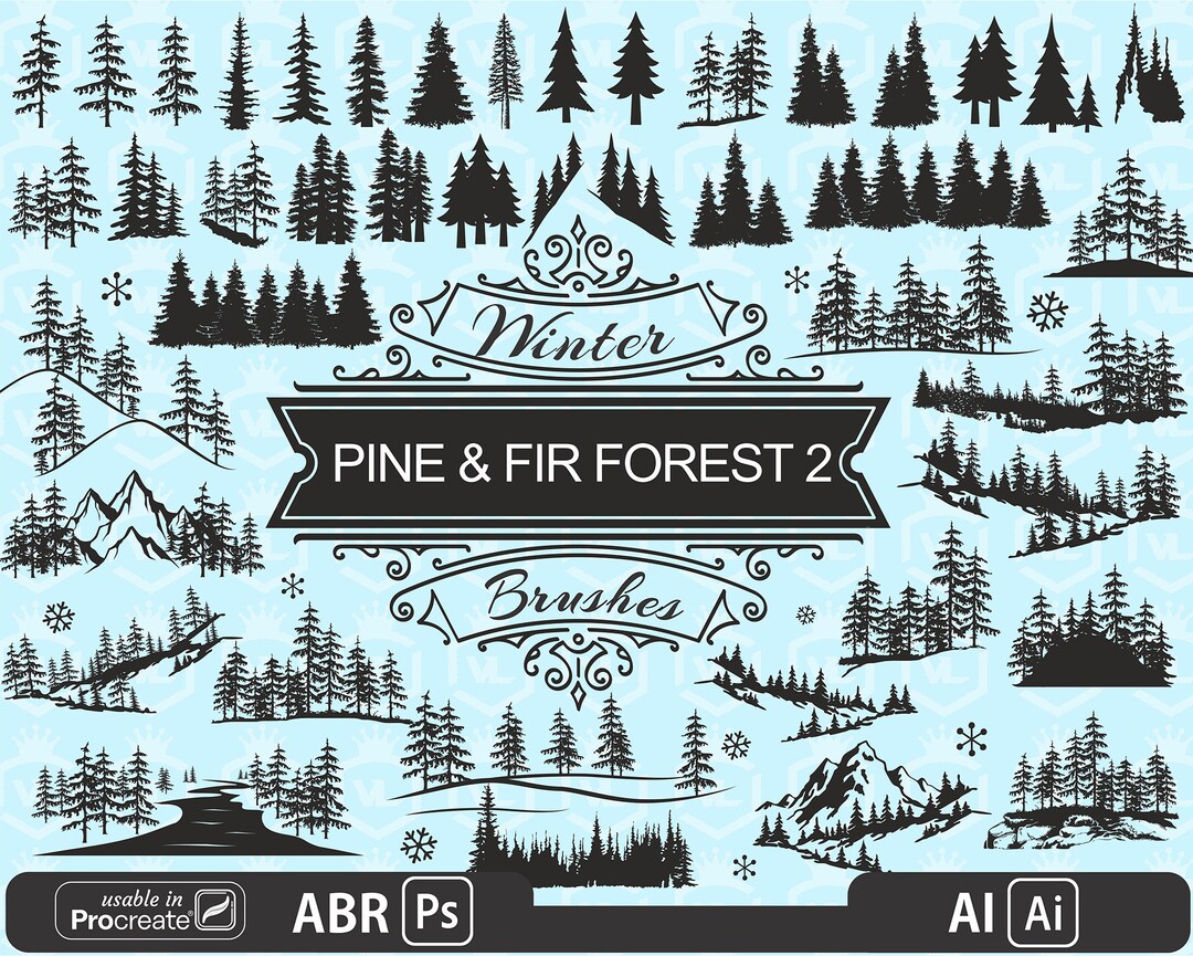 Pine Evergreen Forest Brushes for Photoshop ( Usable in Procreate 5 ...