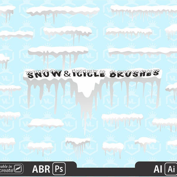 Snow and Icicle Design Brushes for Photoshop ( usable in Procreate 5 ) and Illustrator CC, ABR and AI, Christmas and Winter Holidays decor