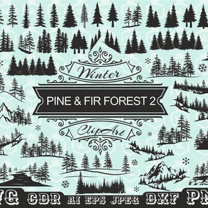 Pacchetto SVG e PNG di Pine Evergreen Tree Forest, Silhouette di foresta, Foresta all'aperto, File di taglio foresta, Foresta di pini, File di taglio Cricut