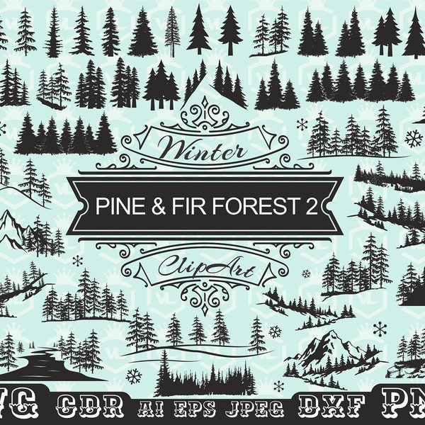 Pine Evergreen Tree Forest bundle SVG & PNG, Forest Silhouette, Forest Outdoor,  Forest Cut File, Pine Tree Forest,  Cricut cutting file